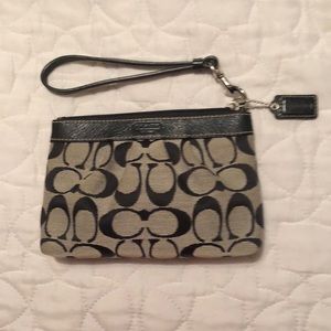Coach Accessory Pouch With Leather Trim, Carry Handle(Wristlet), Gold Hardware.